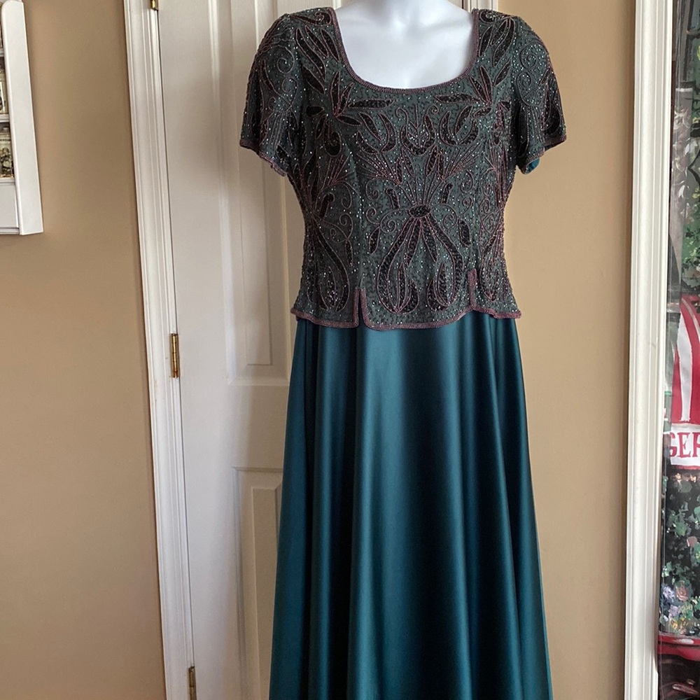 Beaded Emerald Evening Dress
